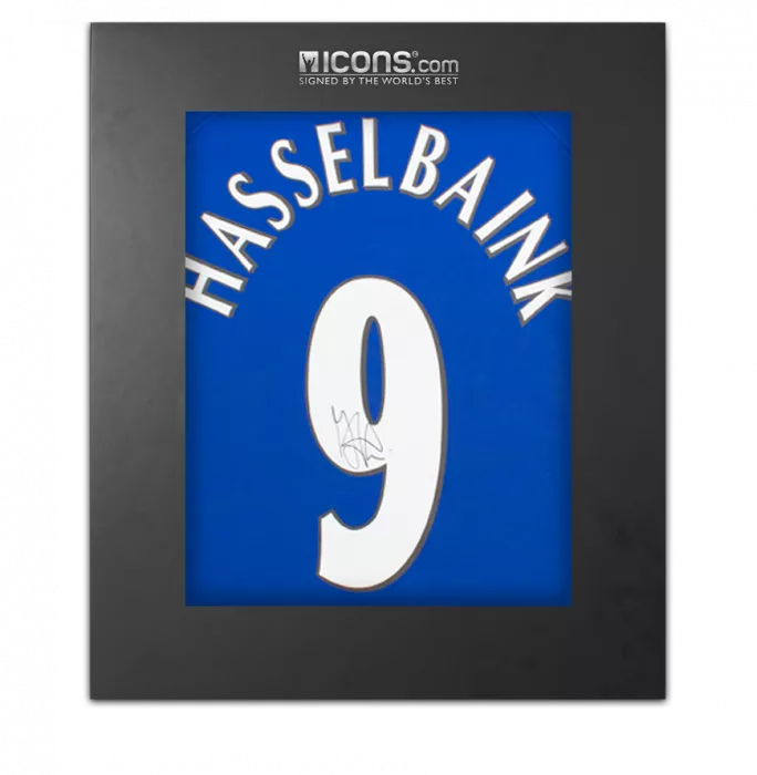 Jimmy Floyd Hasselbaink Back Signed Chelsea 1999-01 Home Shirt With Fan Style Numbers In Deluxe Packaging