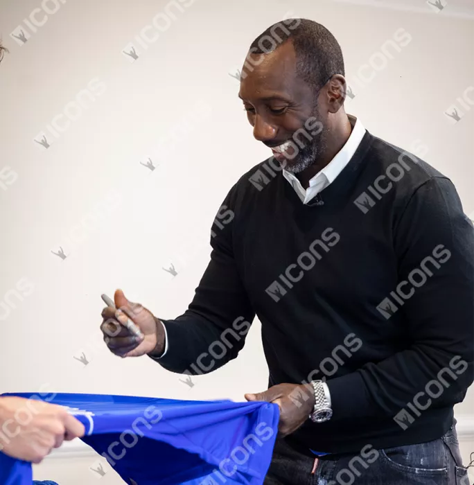 Jimmy Floyd Hasselbaink Front Signed Chelsea 1999-01 Home Shirt: Signed In Silver In Hero Frame: Option 1