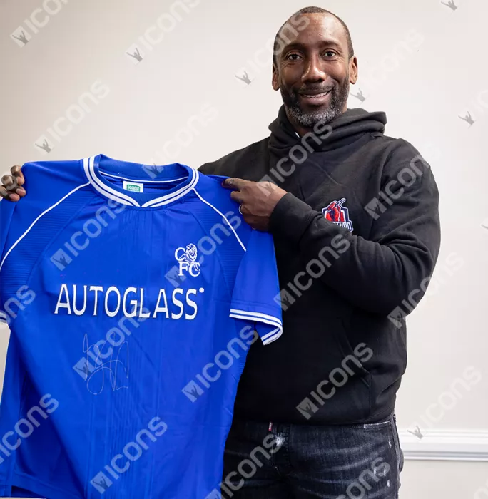 Jimmy Floyd Hasselbaink Front Signed Chelsea 1999-01 Home Shirt: Signed In Silver In Hero Frame: Option 1