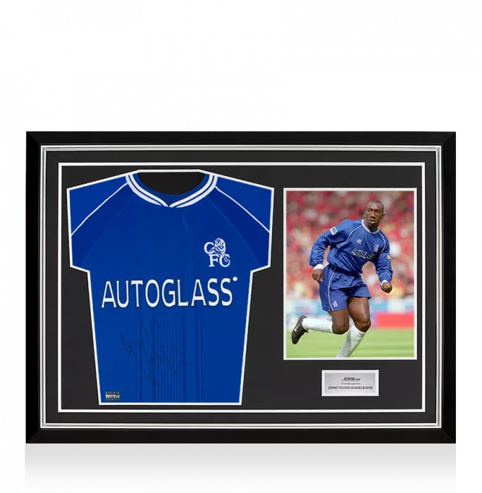 Jimmy Floyd Hasselbaink Front Signed Chelsea 1999-01 Home Shirt: Signed In Black In Hero Frame: Option 1