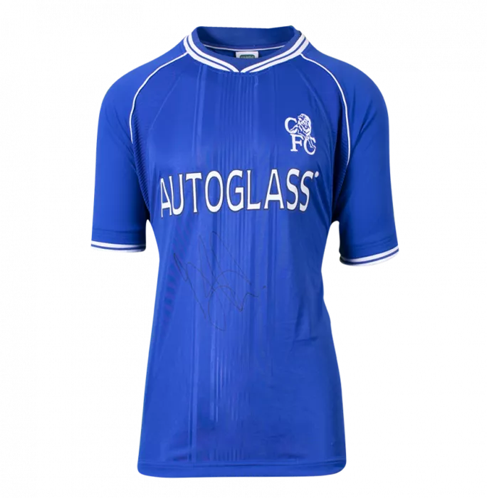 Jimmy Floyd Hasselbaink Front Signed Chelsea 1999-01 Home Shirt: Signed in Black