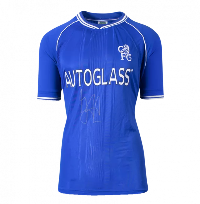 Jimmy Floyd Hasselbaink Front Signed Chelsea 1999-01 Home Shirt: Signed in Silver