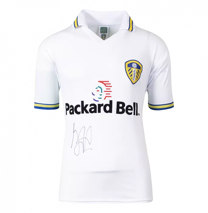 Jimmy Floyd Hasselbaink Front Signed Retro Leeds United Home Shirt In Hero Frame: Option 1