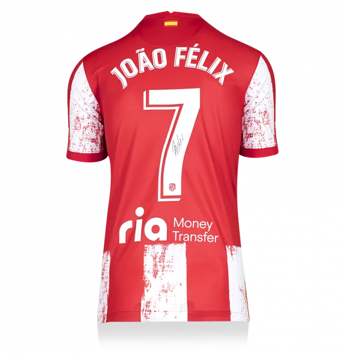 Joao Felix Back Signed Atletico Madrid 2021-22 Home Shirt In Hero Frame: Option 1