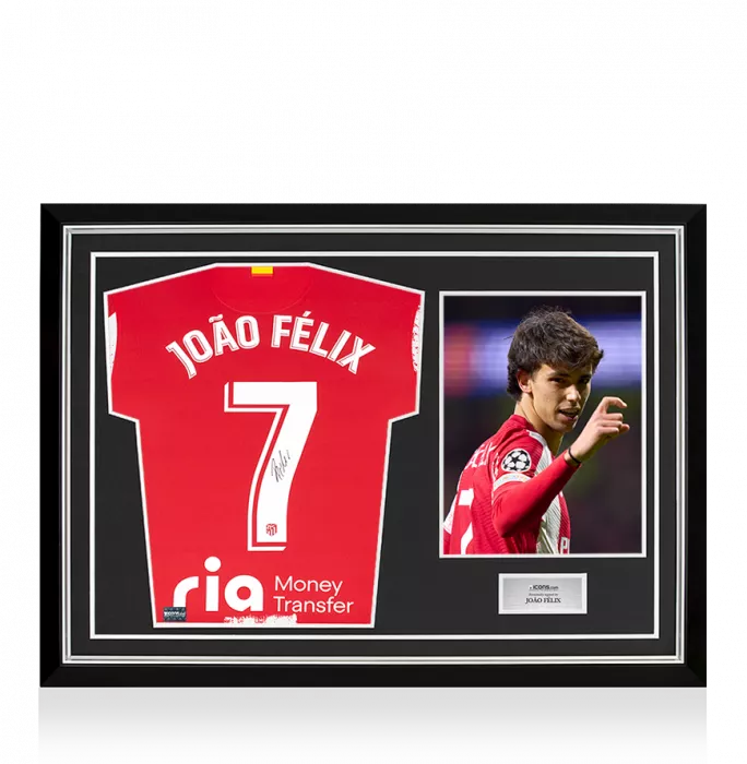 Joao Felix Back Signed Atletico Madrid 2021-22 Home Shirt In Hero Frame: Option 1