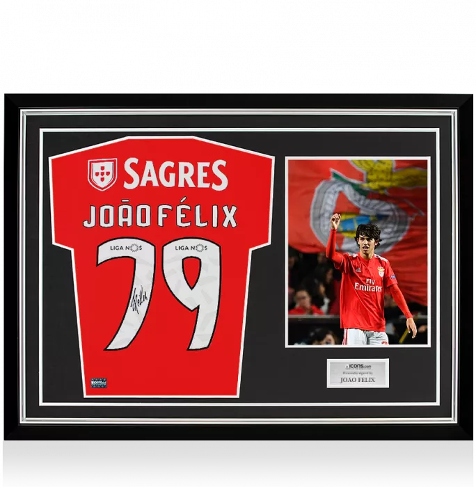 Joao Felix Back Signed Benfica 2018-19 Home Shirt In Hero Frame: Option 1