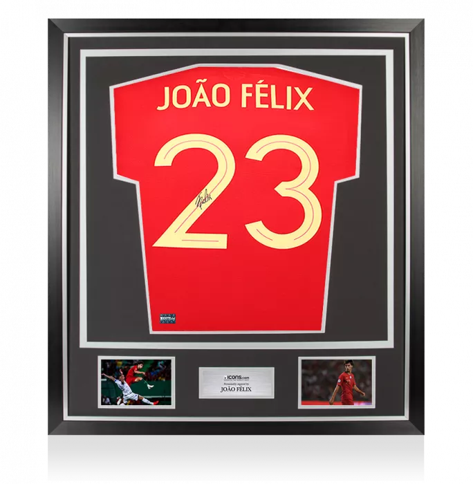 Joao Felix Back Signed Portugal 2012-13 Home Shirt with Fan Style Numbers In Classic Frame