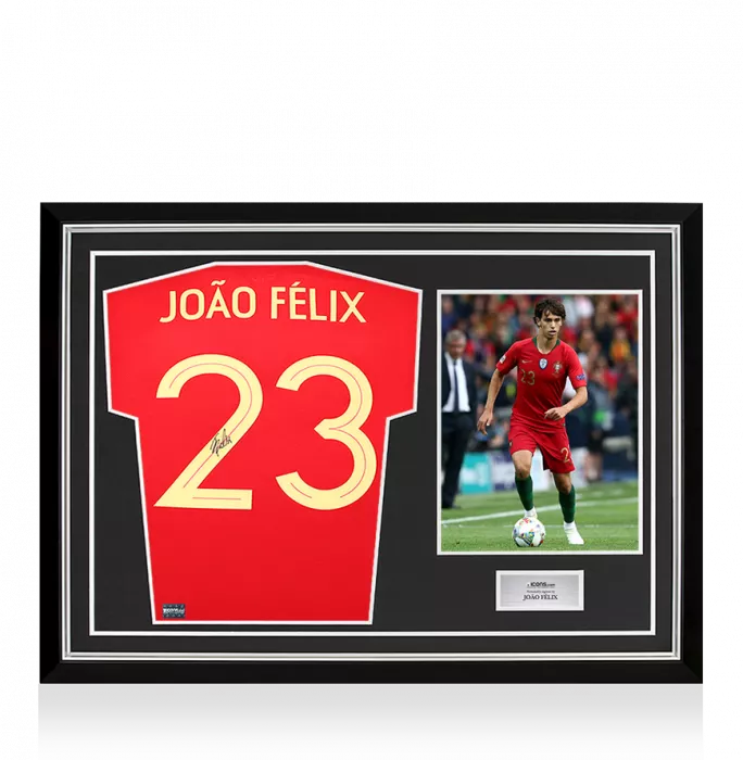 Joao Felix Back Signed Portugal 2012-13 Home Shirt with Fan Style Numbers In Hero Frame: Option 1