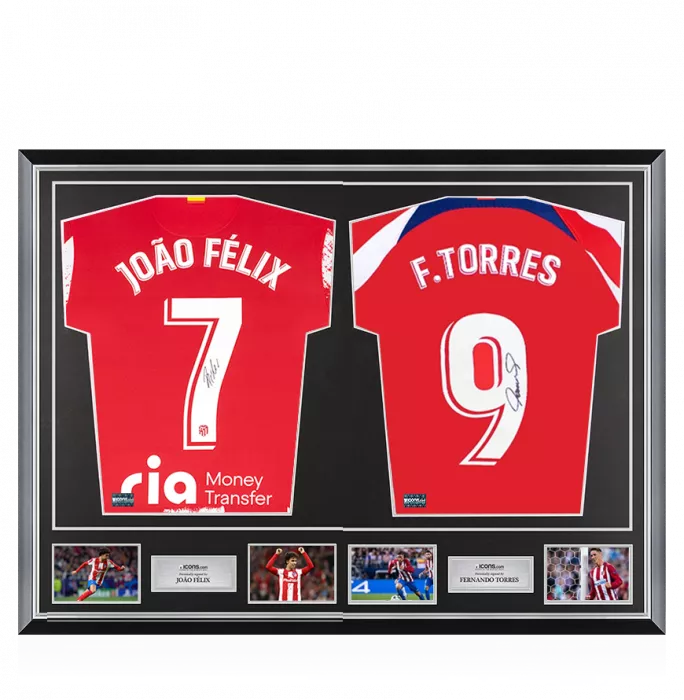Joao Felix & Fernando Torres Signed Atletico Madrid Shirts In Classic Dual Frame