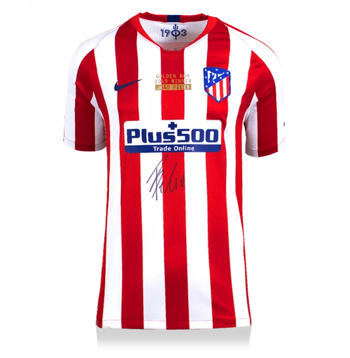 Joao Felix Front Signed Atletico Madrid 2019-20 Home Shirt: European Golden Boy Edition In Classic Frame