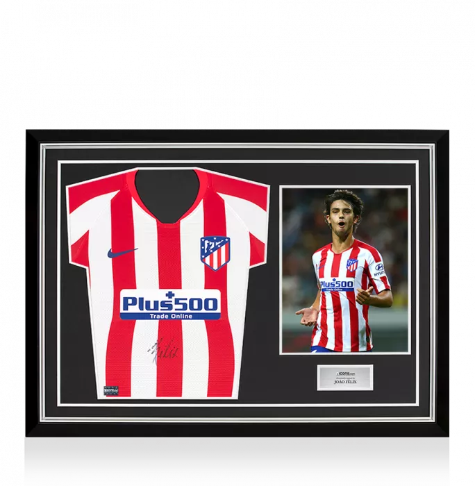 Joao Felix Front Signed Atletico Madrid 2019-20 Home Shirt In Hero Frame: Option 1