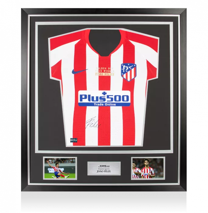 Joao Felix Front Signed Atletico Madrid 2019-20 Home Shirt: European Golden Boy Edition In Classic Frame
