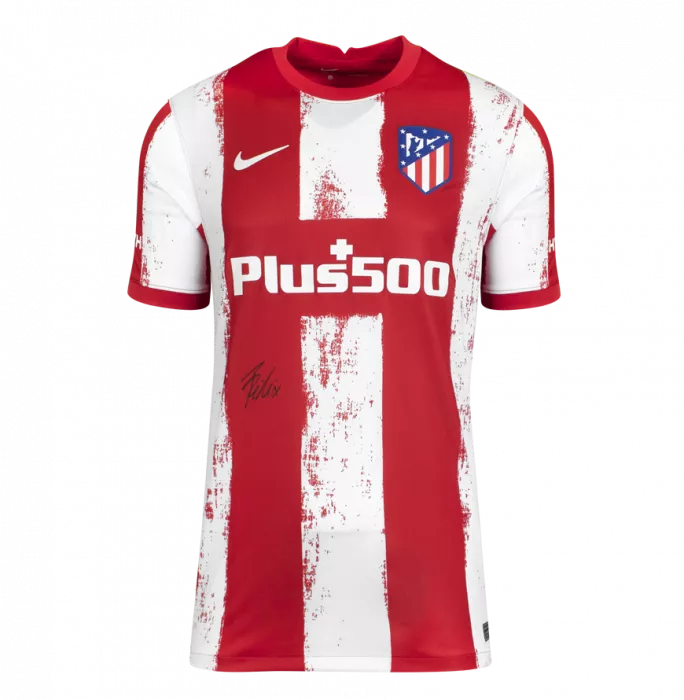 Joao Felix Front Signed Atletico Madrid 2021-22 Home Shirt In Hero Frame: Option 1