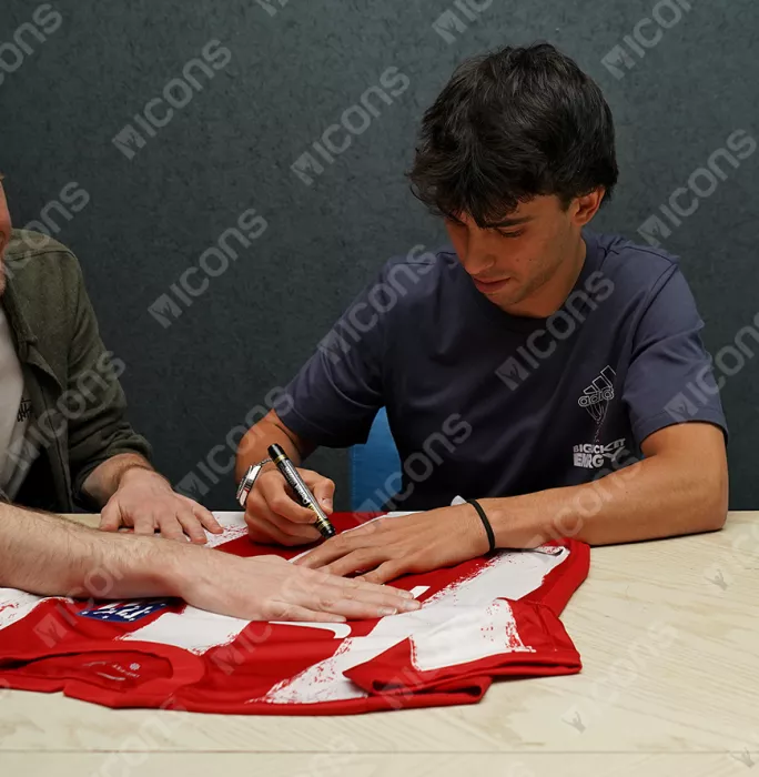 Joao Felix Front Signed Atletico Madrid 2021-22 Home Shirt In Hero Frame: Option 1