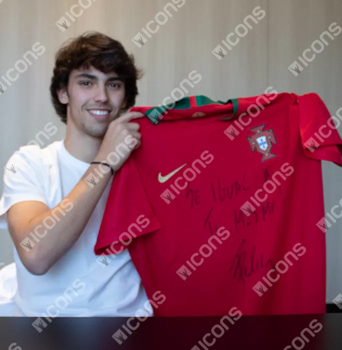 Joao Felix Front Signed Portugal 2019-20 Home Shirt In Classic Frame: "Se Igual A Ti Mesmo" Edition