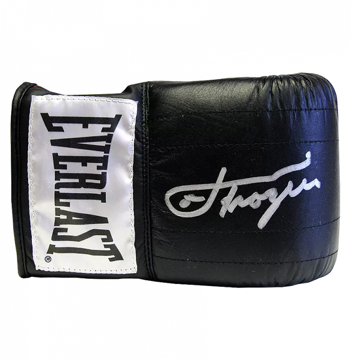 Joe Frazier Signed Black Everlast Boxing Glove In Acrylic Case