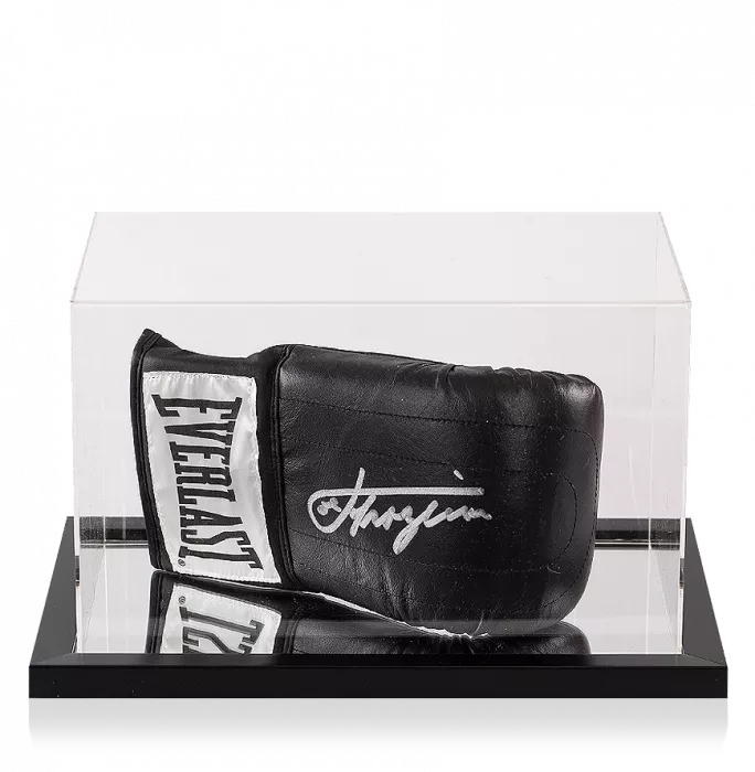 Joe Frazier Signed Black Everlast Boxing Glove In Acrylic Case