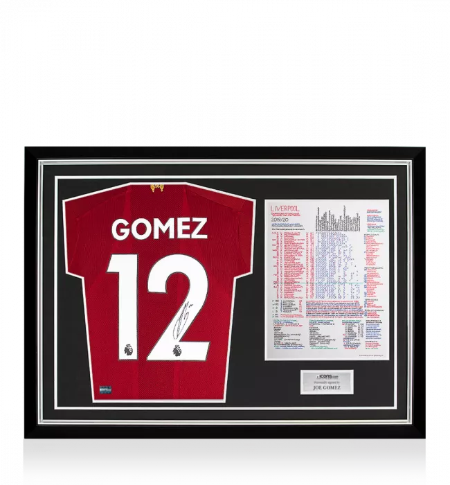Joe Gomez Signed Liverpool 2019-20 Home Shirt In Commentary Chart Frame