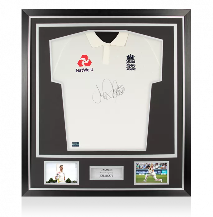 Joe Root Front Signed England Test Cricket Shirt In Classic Frame
