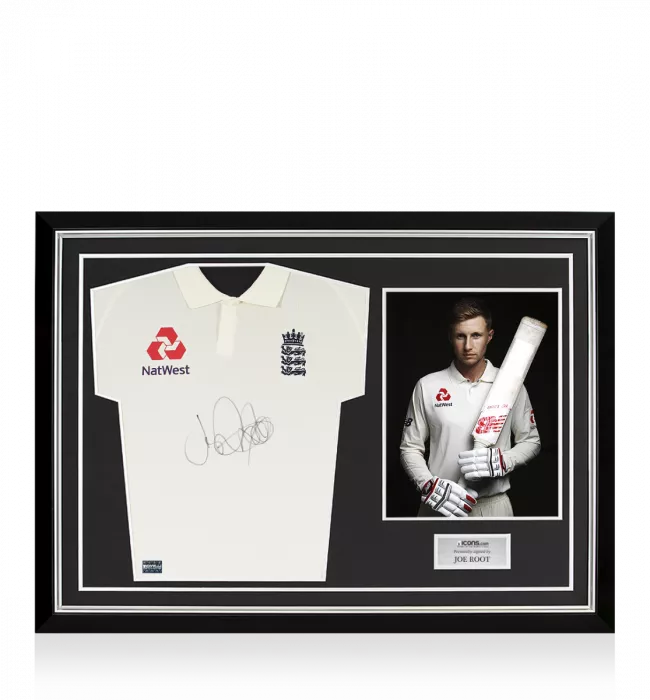 Joe Root Front Signed England Test Cricket Shirt In Hero Frame: Option 1
