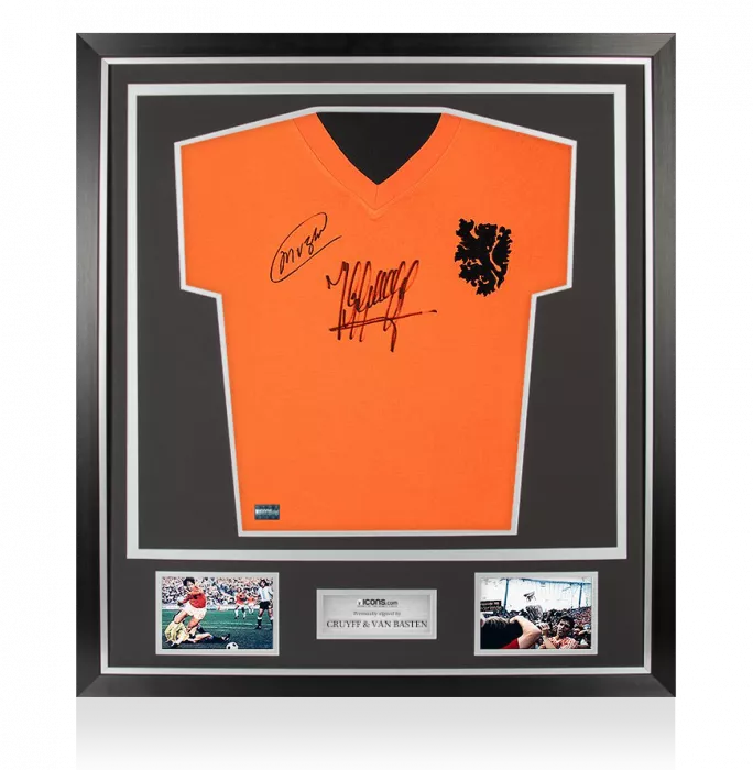 Johan Cruyff & Marco Van Basten Front Signed Retro Netherlands Shirt In Classic Frame