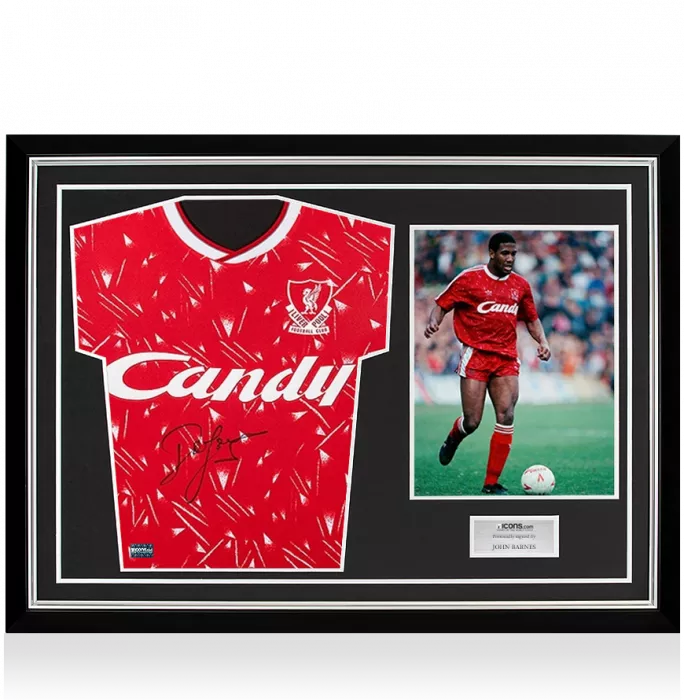 John Barnes Front Signed Liverpool 1989-91 Home Shirt In Hero Frame: Option 1