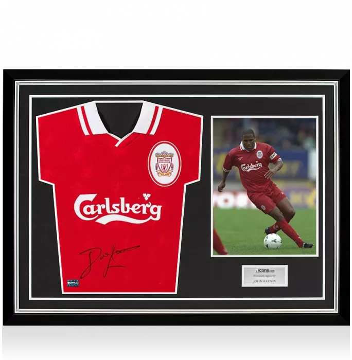 John Barnes Front Signed Liverpool 1996-98 Home Shirt In Hero Frame: Option 1