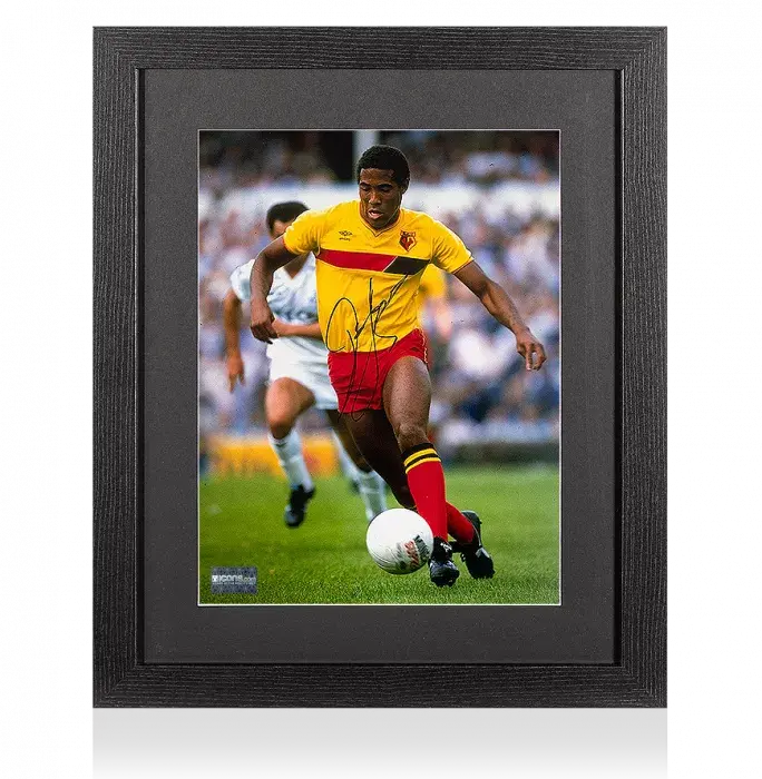 John Barnes Signed Watford Photo In Black Wooden Frame: Hornets Legend