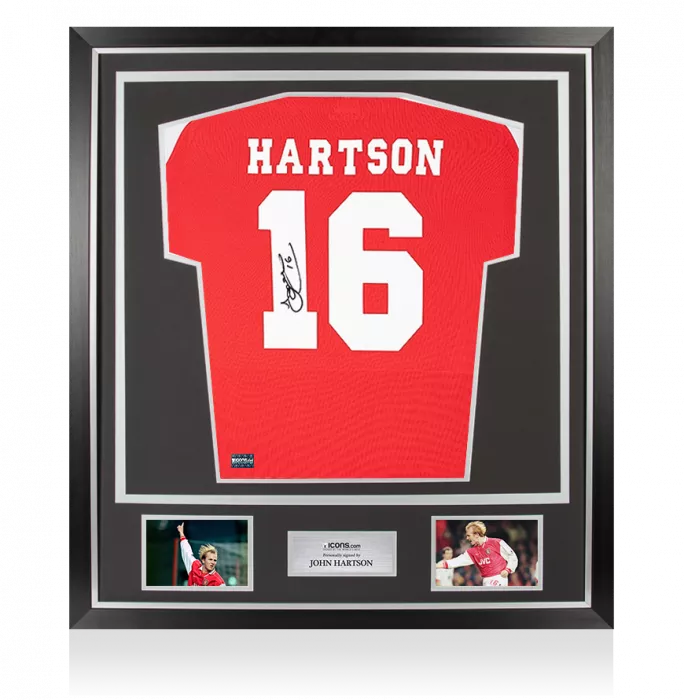 John Hartson Back Signed Arsenal Home Shirt In Classic Frame