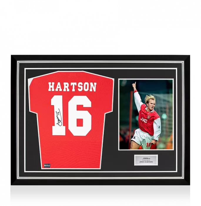 John Hartson Back Signed Arsenal Home Shirt In Hero Frame: Option 1