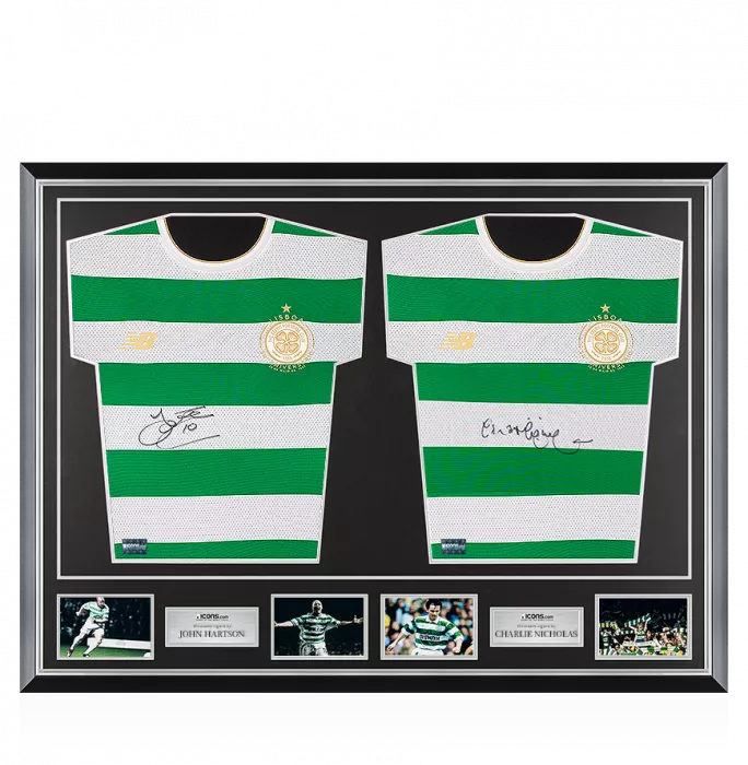 John Hartson & Charlie Nicholas Signed Celtic Shirts In Classic Dual Frame