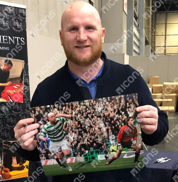 John Hartson Signed Celtic Photo In Black Wooden Frame: Glasgow Derby Winner