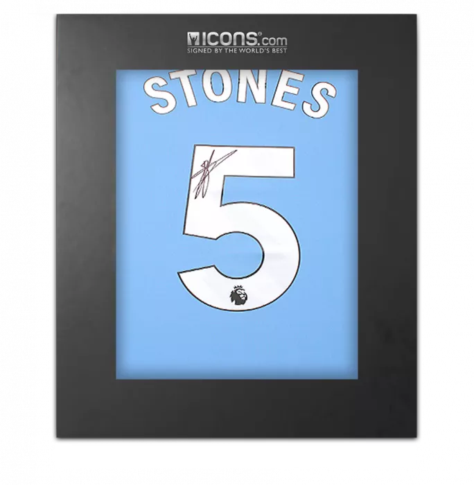 John Stones Back Signed Manchester City 2023-24 Home Shirt In Deluxe Packaging