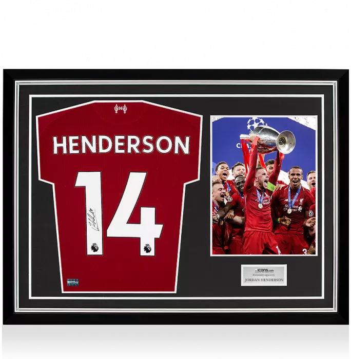 Jordan Henderson Back Signed Liverpool 2018-19 Home Shirt In Hero Frame – Option 2