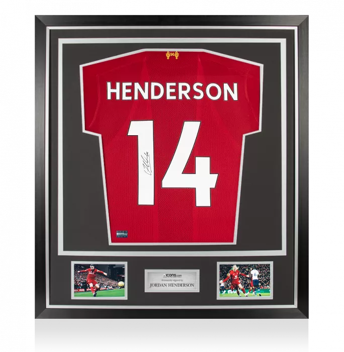 Jordan Henderson Back Signed Liverpool 2019-20 Home Shirt With Fan Style Numbers In Classic Frame
