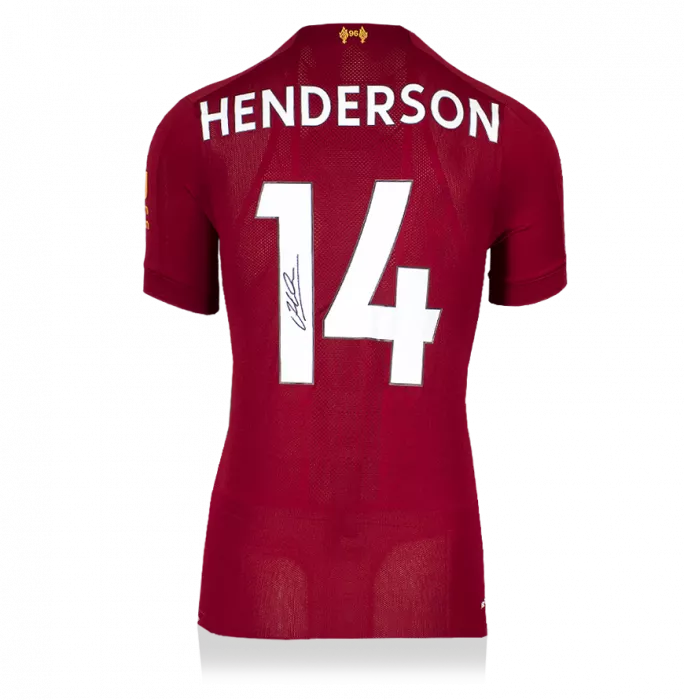 Jordan Henderson Back Signed Liverpool 2019-20 Home Shirt With Fan Style Numbers