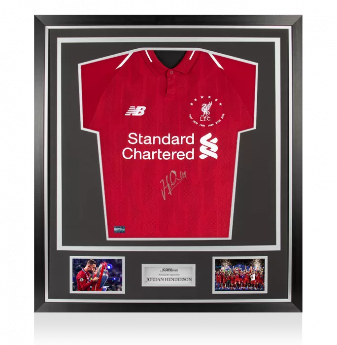Jordan Henderson Front Signed Liverpool 2018-19 Home Shirt In Classic Frame: Six Times Special Edition