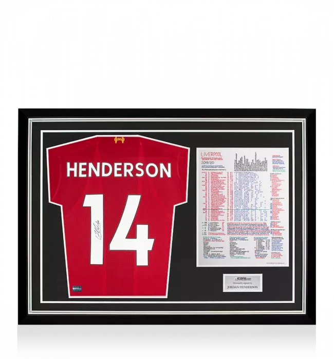 Jordan Henderson Signed Liverpool 2019-20 Home Shirt In Commentary Chart Frame