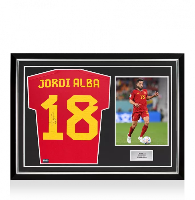 Jordi Alba Back Signed Spain 2022 Home Shirt In Hero Frame: Option 1