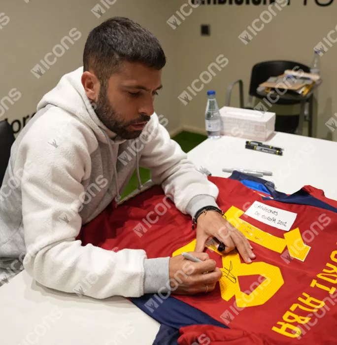 Jordi Alba Back Signed Spain 2022 Home Shirt Inscription - Campeones De Europa 2012 In Classic Frame