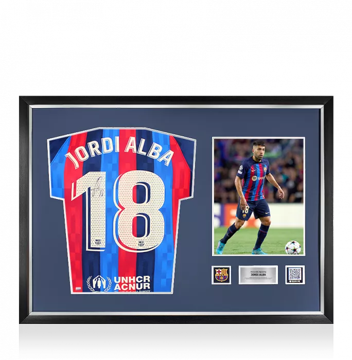 Jordi Alba Official FC Barcelona Back Signed and Framed 2022-23 Home Shirt