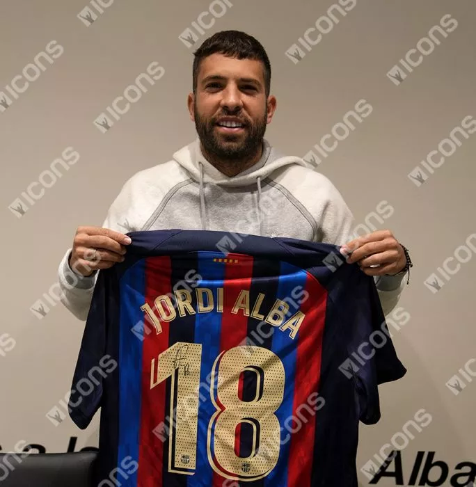 Jordi Alba Official UEFA Champions League Back Signed And Framed FC Barcelona 2022-23 Home Shirt