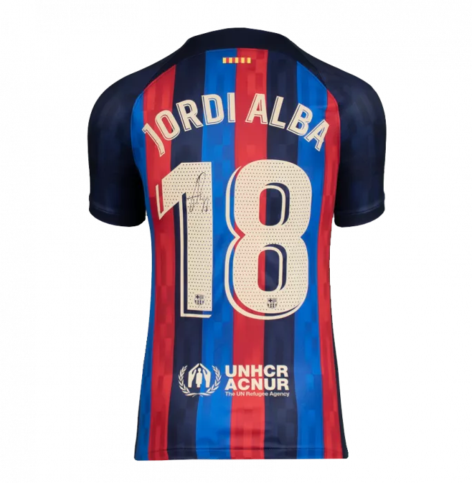 Jordi Alba Official UEFA Champions League Back Signed And Hero Framed FC Barcelona 2022-23 Home Shirt