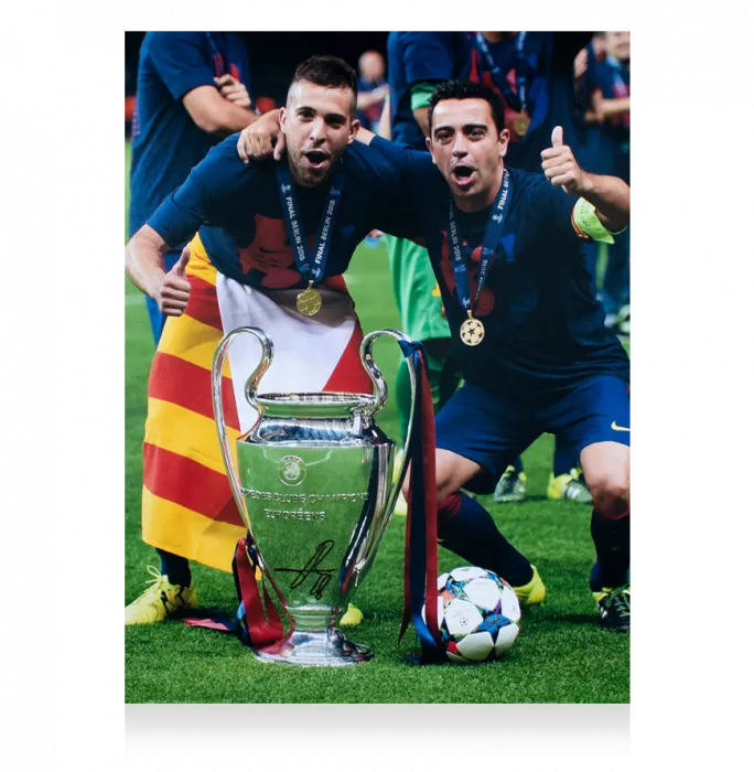 Jordi Alba Signed FC Barcelona Photo In Black Wooden Frame: 2015 UEFA Champions League Winner