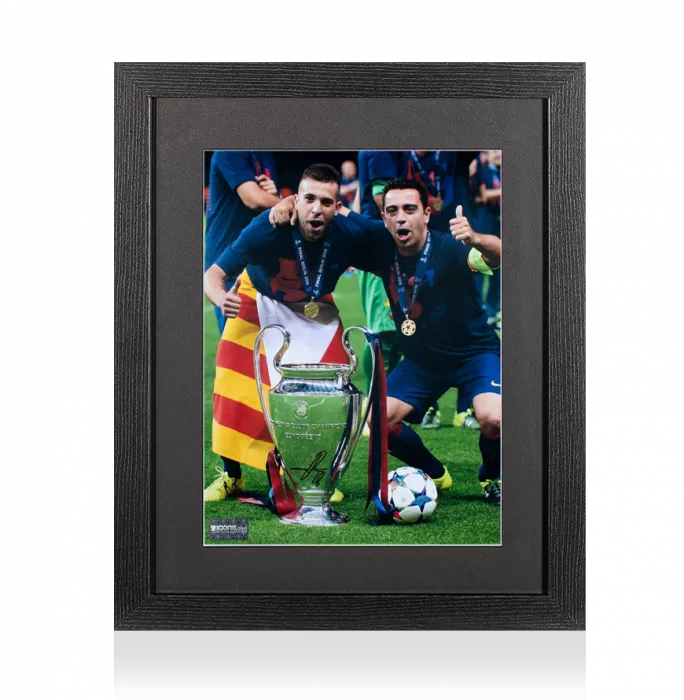 Jordi Alba Signed FC Barcelona Photo In Black Wooden Frame: 2015 UEFA Champions League Winner