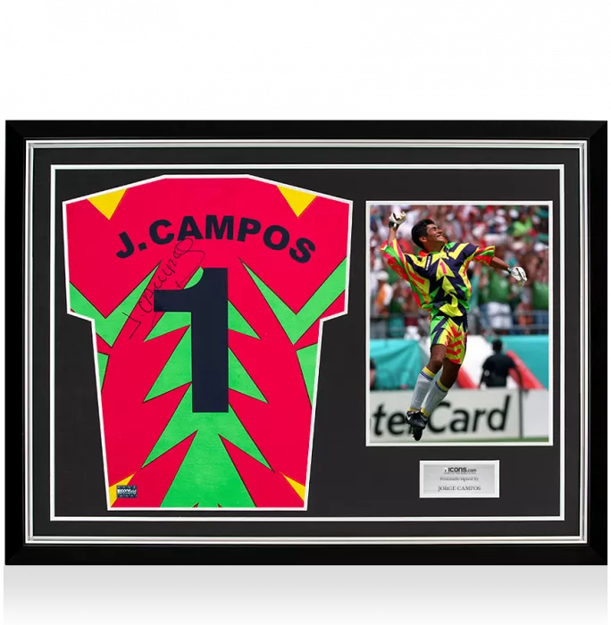 Jorge Campos Back Signed Mexico 1994 Home Shirt In Hero Frame: Option 1