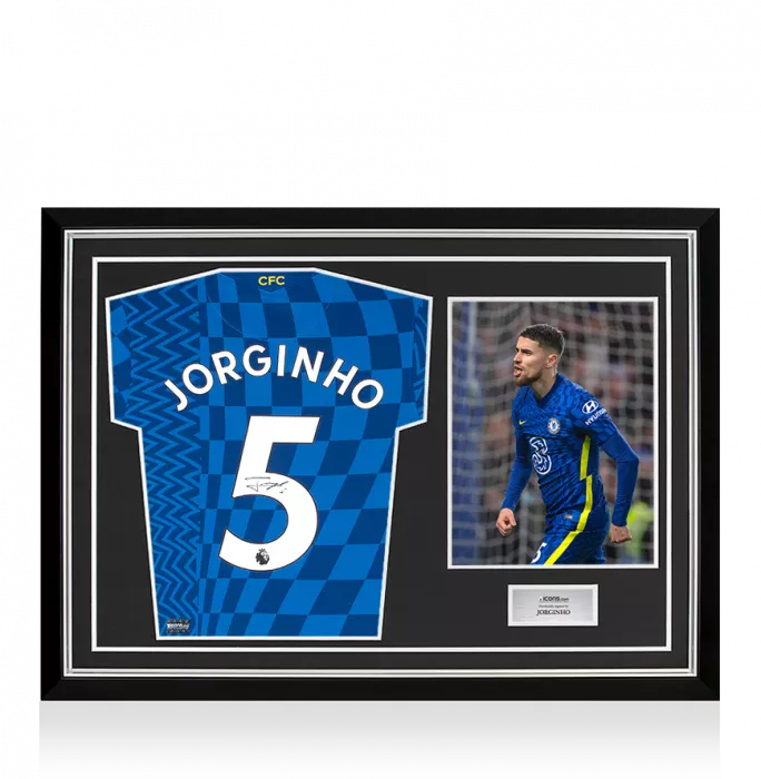 Jorginho Back Signed Chelsea 2021-22 Home Shirt In Hero Frame: Option 1