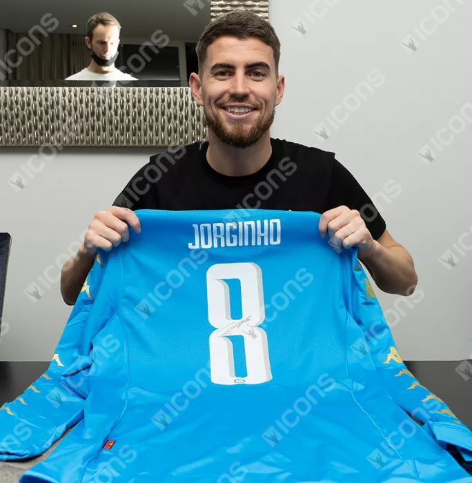 Jorginho Back Signed SSC Napoli 2016-17 Home Shirt In Classic Frame