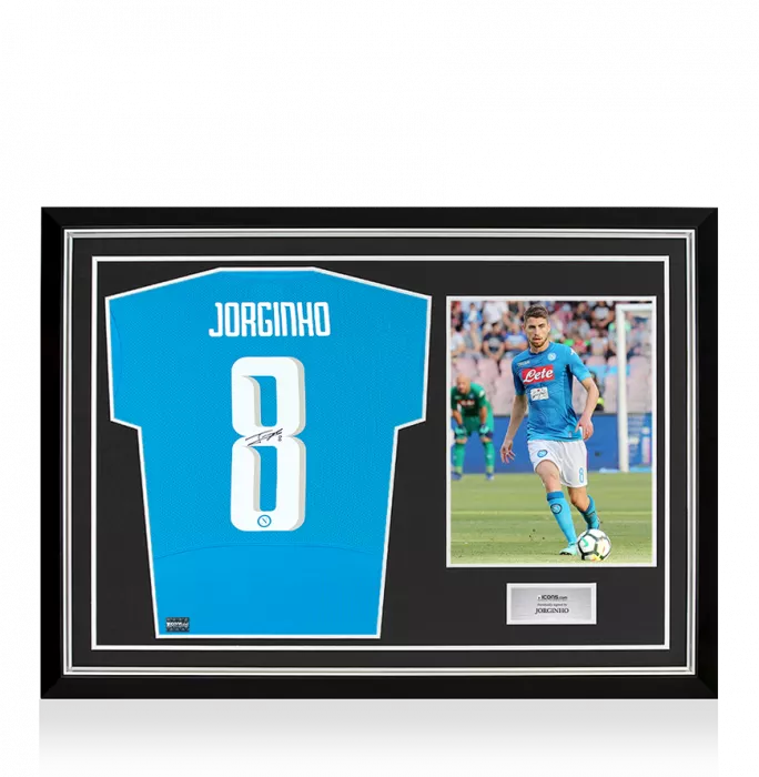 Jorginho Back Signed SSC Napoli 2016-17 Home Shirt In Hero Frame: Option 1
