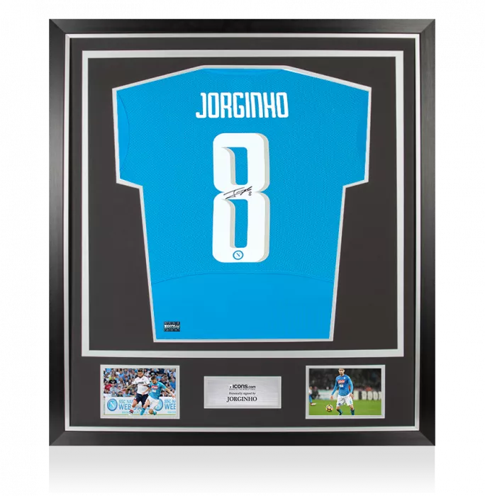 Jorginho Back Signed SSC Napoli 2016-17 Home Shirt In Classic Frame